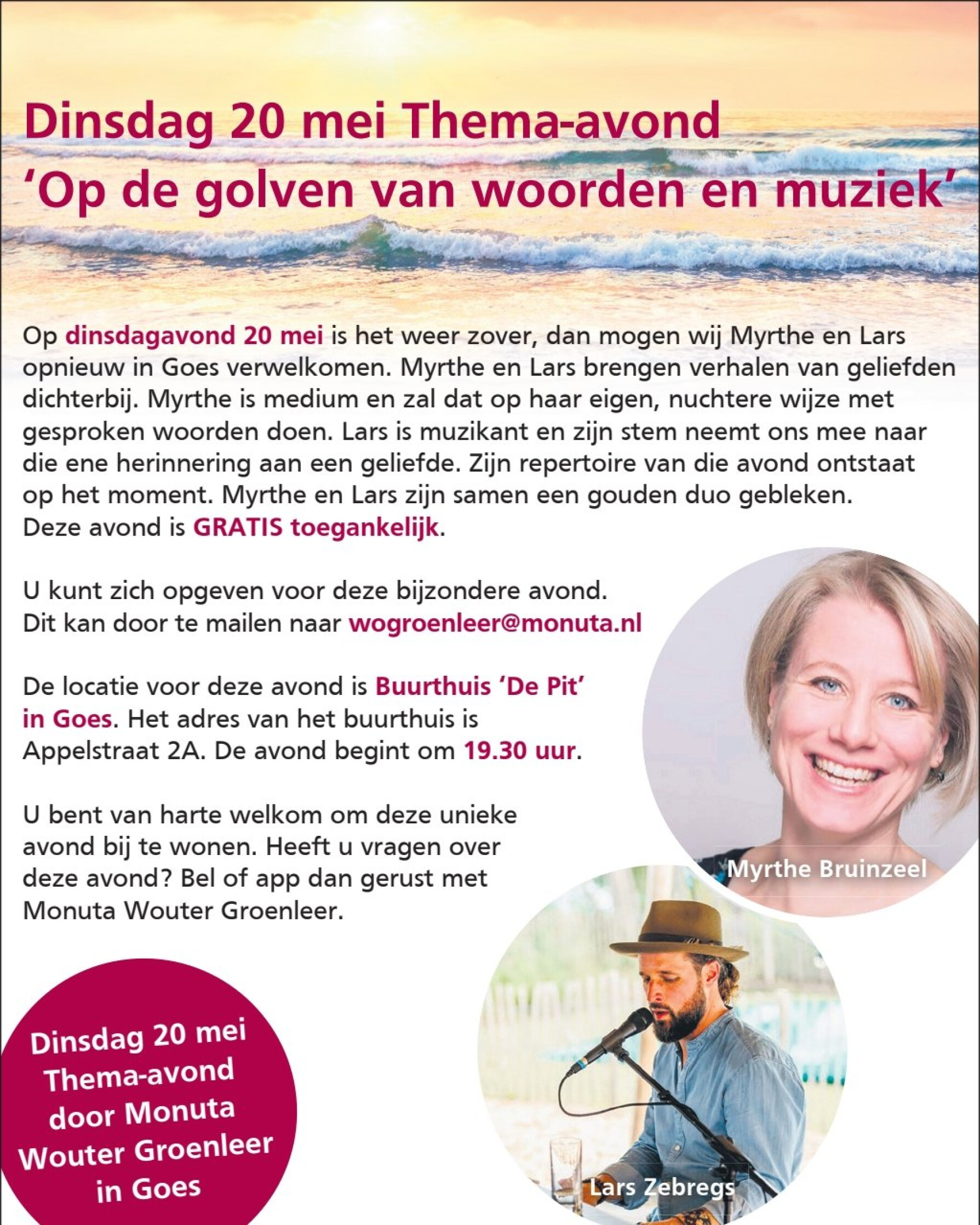 Thema avond - Op de golven van woorden en muziek - Monuta Wouter Groenleer